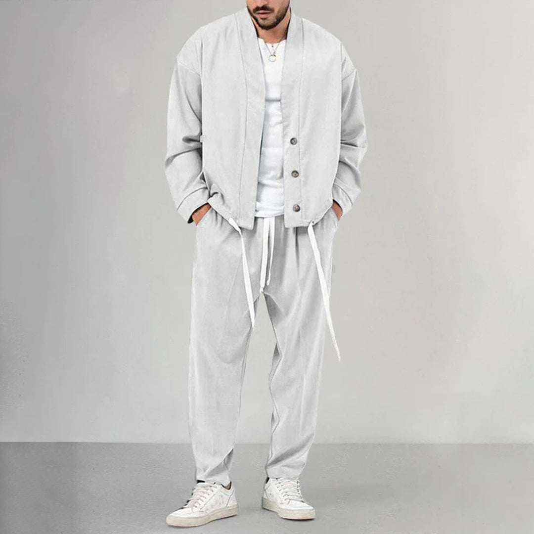 Men's Two Piece Matching Set – Button Front Overshirt & Drawstring Jogger Pants Tracksuit for Casual & Streetwear
