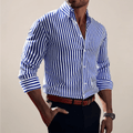 Men's Vertical Stripe Long Sleeve Button-Up Shirt – Classic Collar