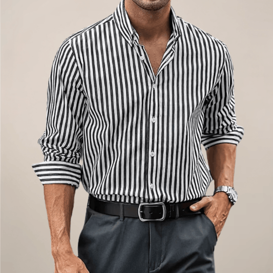 Men's Vertical Stripe Long Sleeve Button-Up Shirt – Classic Collar