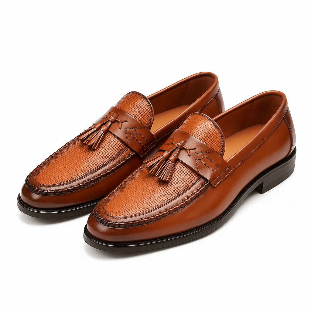 Men's Woven Tassel Loafers – Slip-On Textured Upper Dress Loafers for Formal, Office & Smart Casual Wear