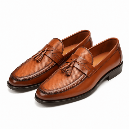 Men's Woven Tassel Loafers – Slip-On Textured Upper Dress Loafers for Formal, Office & Smart Casual Wear