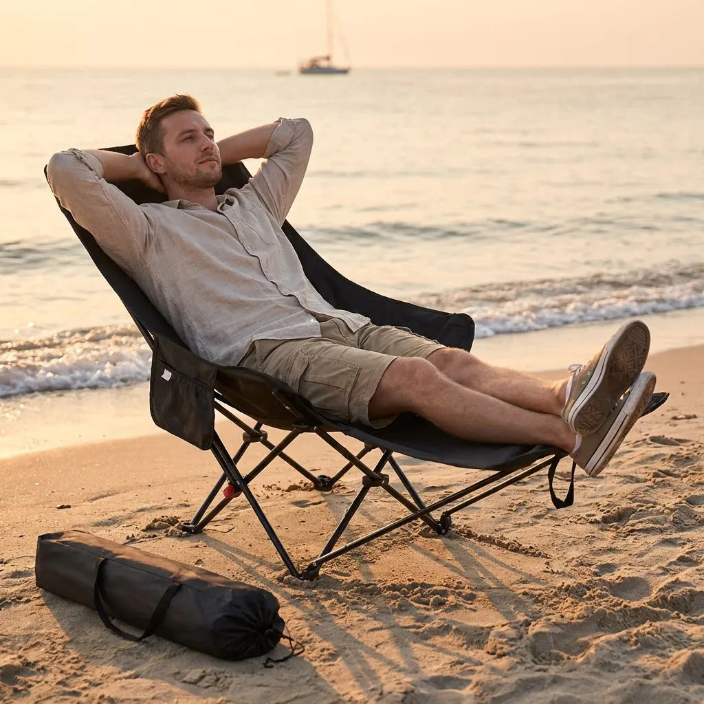 Outdoor Comfort | Heavy-Duty Foldable Beach Chair with Adjustable Height | Portable Design for Relaxation