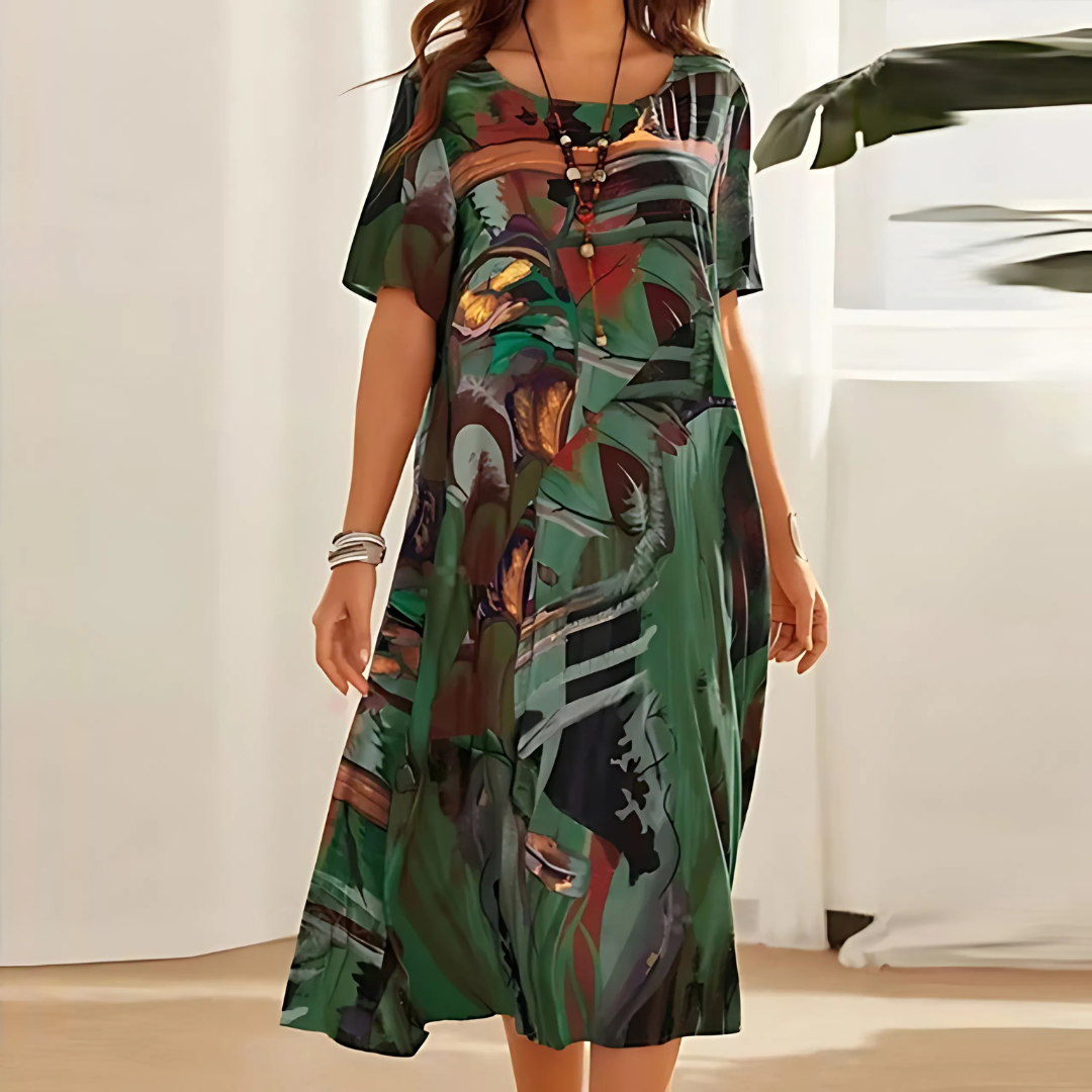 Rosalind Abstract Print Relaxed Midi Dress | Premium Day Dress