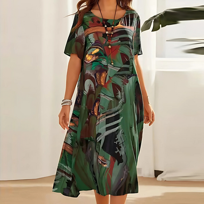 Rosalind Abstract Print Relaxed Midi Dress | Premium Day Dress