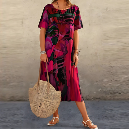 Rosalind Abstract Print Relaxed Midi Dress | Premium Day Dress