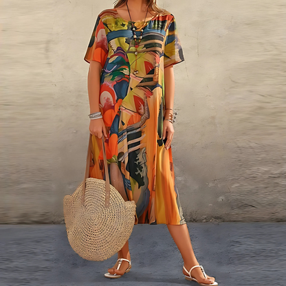 Rosalind Abstract Print Relaxed Midi Dress | Premium Day Dress