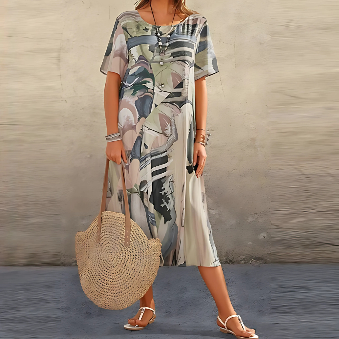 Rosalind Abstract Print Relaxed Midi Dress | Premium Day Dress