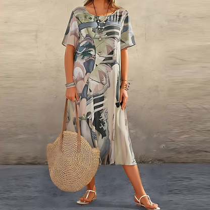 Rosalind Abstract Print Relaxed Midi Dress | Premium Day Dress