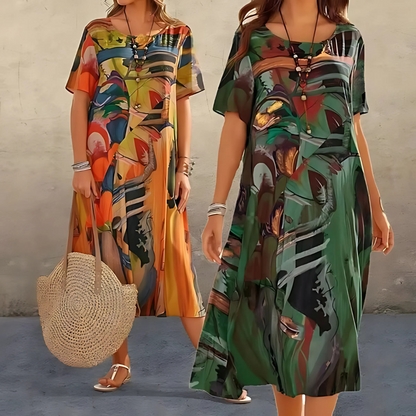 Rosalind Abstract Print Relaxed Midi Dress | Premium Day Dress