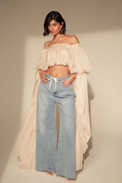 Women's Sheer Square Neck Blouse – Slouchy Long Sleeve High-Low Hem Tops for Women