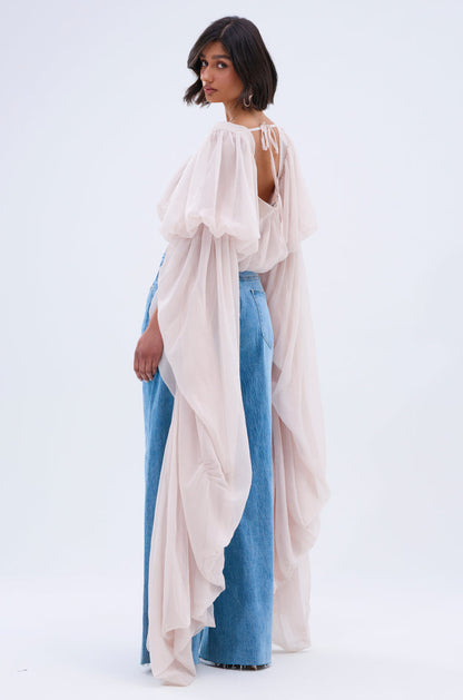 Women's Sheer Square Neck Blouse – Slouchy Long Sleeve High-Low Hem Tops for Women
