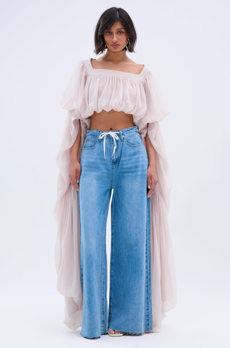 Women's Sheer Square Neck Blouse – Slouchy Long Sleeve High-Low Hem Tops for Women
