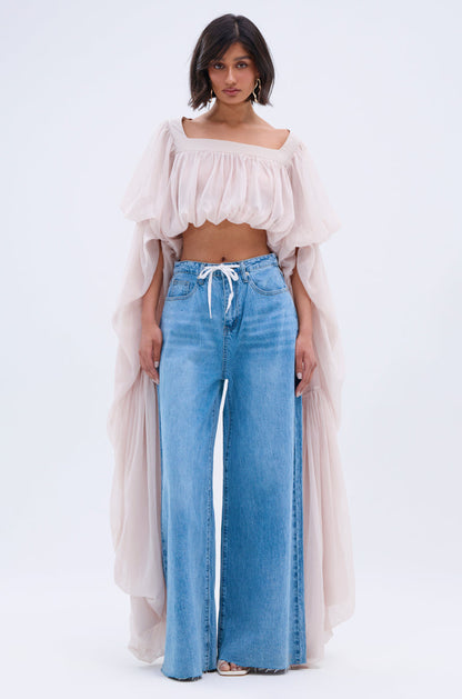 Women's Sheer Square Neck Blouse – Slouchy Long Sleeve High-Low Hem Tops for Women