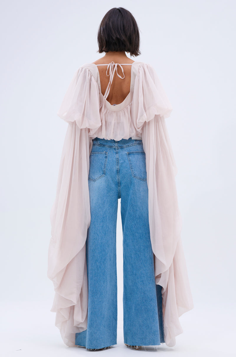 Women's Sheer Square Neck Blouse – Slouchy Long Sleeve High-Low Hem Tops for Women