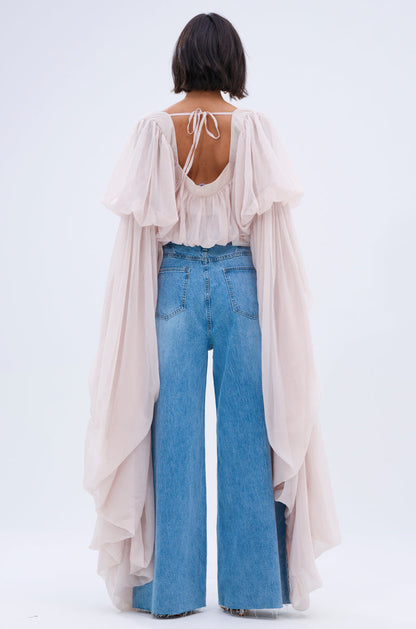 Women's Sheer Square Neck Blouse – Slouchy Long Sleeve High-Low Hem Tops for Women