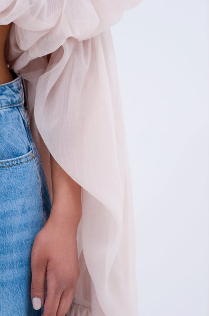 Women's Sheer Square Neck Blouse – Slouchy Long Sleeve High-Low Hem Tops for Women