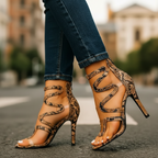 Medusa™ Reptile-Effect Stiletto Heels — Ankle Wrap Statement Heels