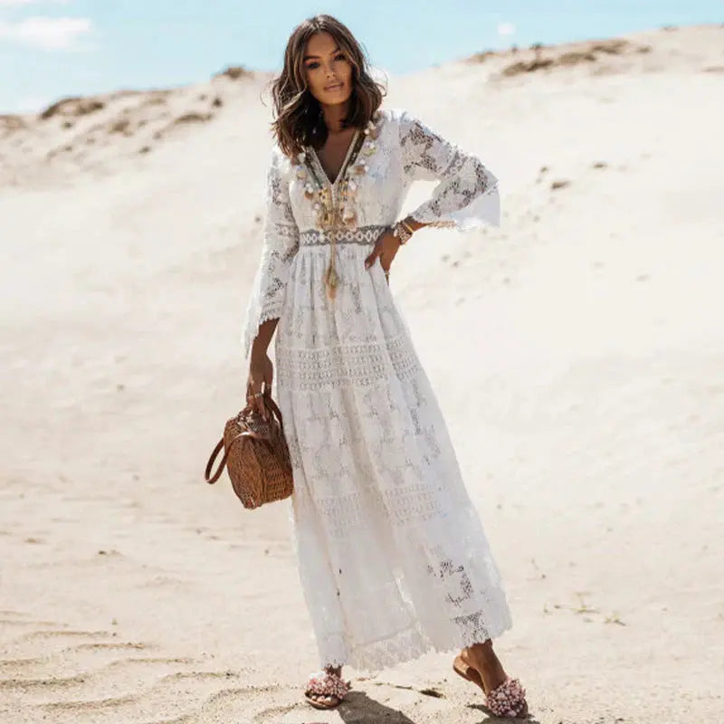 Elysia Long-Sleeve Boho Maxi Dress | Premium Flowing Dress