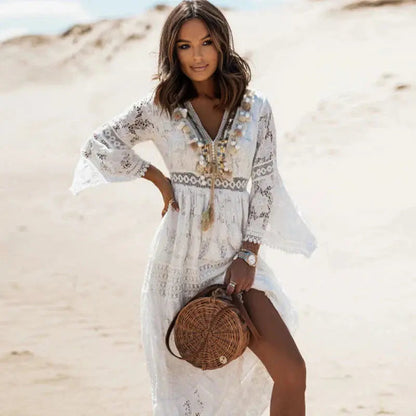 Elysia Long-Sleeve Boho Maxi Dress | Premium Flowing Dress
