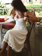 Sleeveless Midi Dress with Low-Cut Neckline and Cotton Blend Fabric
