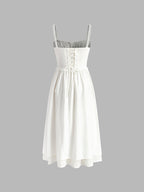 Sleeveless Midi Dress with Low-Cut Neckline and Cotton Blend Fabric