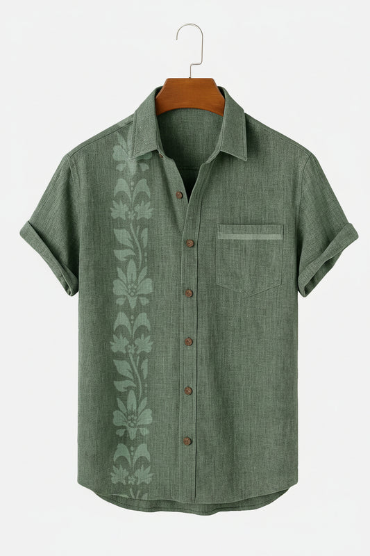 Stylish Casual Shirt for Men with Asymmetrical Floral Design | Lightweight Fabric for Comfortable Vacation Wear