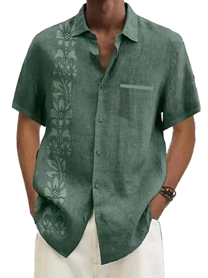 Stylish Casual Shirt for Men with Asymmetrical Floral Design | Lightweight Fabric for Comfortable Vacation Wear