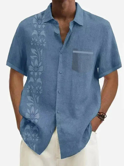 Stylish Casual Shirt for Men with Asymmetrical Floral Design | Lightweight Fabric for Comfortable Vacation Wear