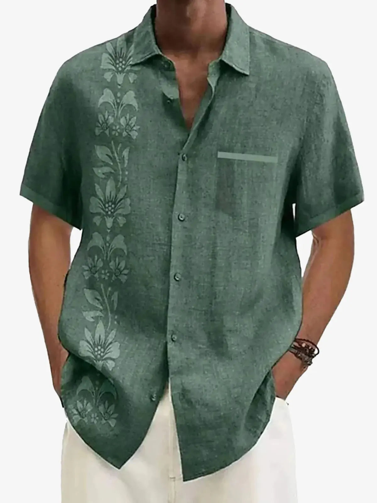 Stylish Casual Shirt for Men with Asymmetrical Floral Design | Lightweight Fabric for Comfortable Vacation Wear