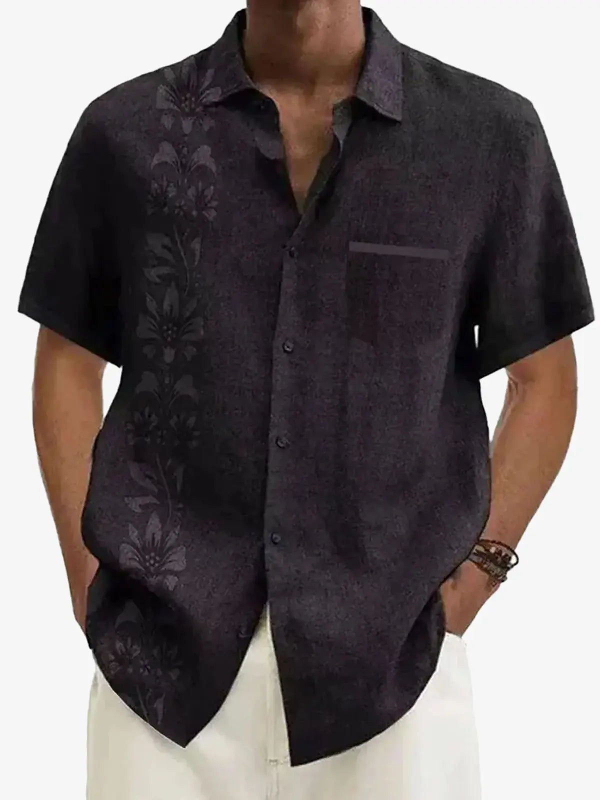 Stylish Casual Shirt for Men with Asymmetrical Floral Design | Lightweight Fabric for Comfortable Vacation Wear