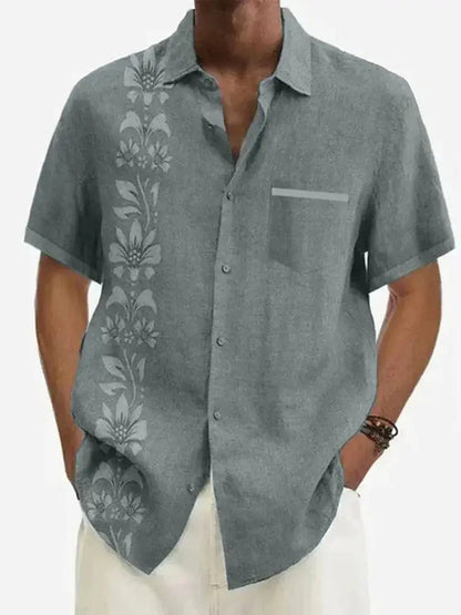 Stylish Casual Shirt for Men with Asymmetrical Floral Design | Lightweight Fabric for Comfortable Vacation Wear
