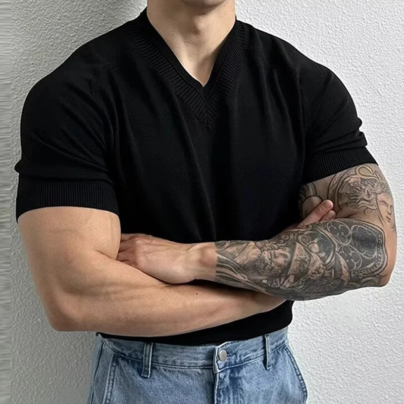 Men's Short Sleeve Knit T-Shirt Lightweight Casual Fit Breathable Everyday Pullover Tee