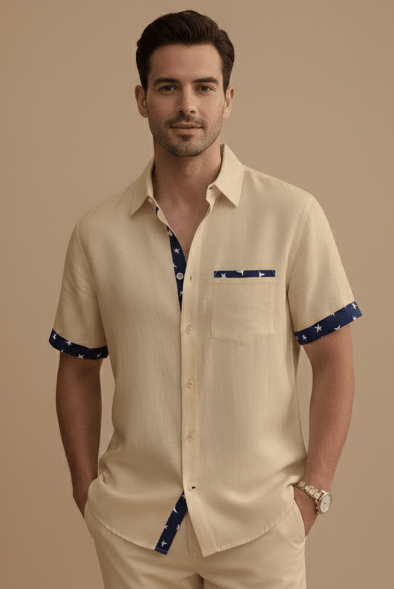 Stylish Men's Dress Shirts with Contrast Trim | Short Sleeve Button-Up for Effortless Summer Style