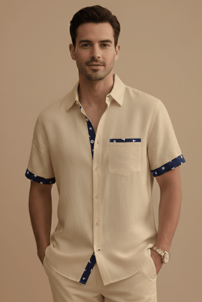 Stylish Men's Dress Shirts with Contrast Trim | Short Sleeve Button-Up for Effortless Summer Style