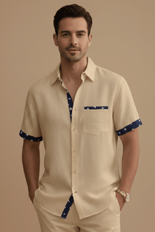 Stylish Men's Dress Shirts with Contrast Trim | Short Sleeve Button-Up for Effortless Summer Style