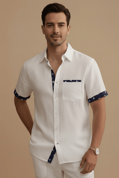 Stylish Men's Dress Shirts with Contrast Trim | Short Sleeve Button-Up for Effortless Summer Style