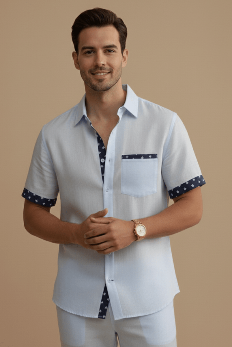 Stylish Men's Dress Shirts with Contrast Trim | Short Sleeve Button-Up for Effortless Summer Style