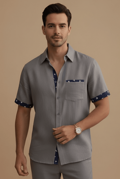 Stylish Men's Dress Shirts with Contrast Trim | Short Sleeve Button-Up for Effortless Summer Style
