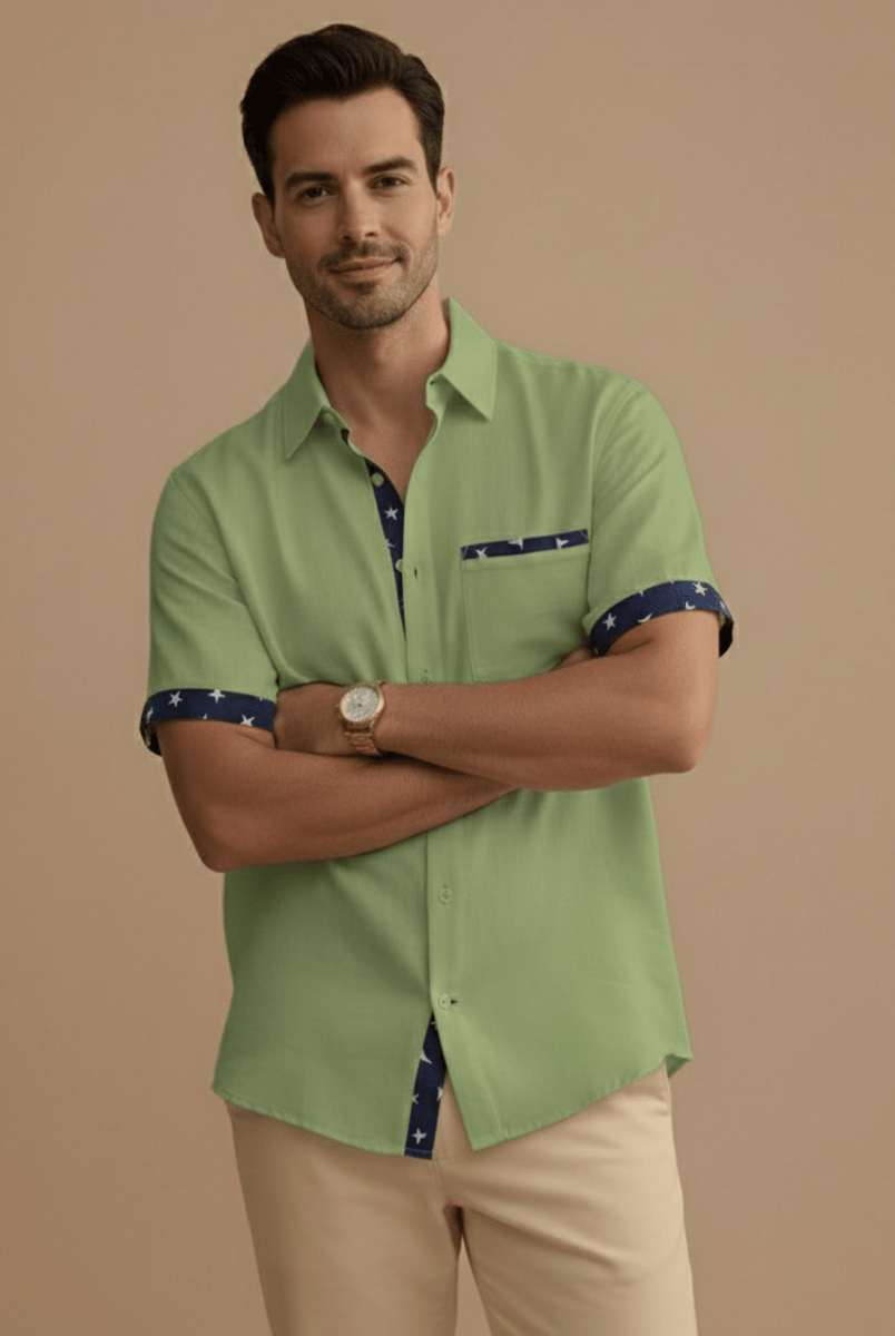 Stylish Men's Dress Shirts with Contrast Trim | Short Sleeve Button-Up for Effortless Summer Style