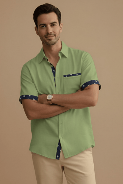 Stylish Men's Dress Shirts with Contrast Trim | Short Sleeve Button-Up for Effortless Summer Style