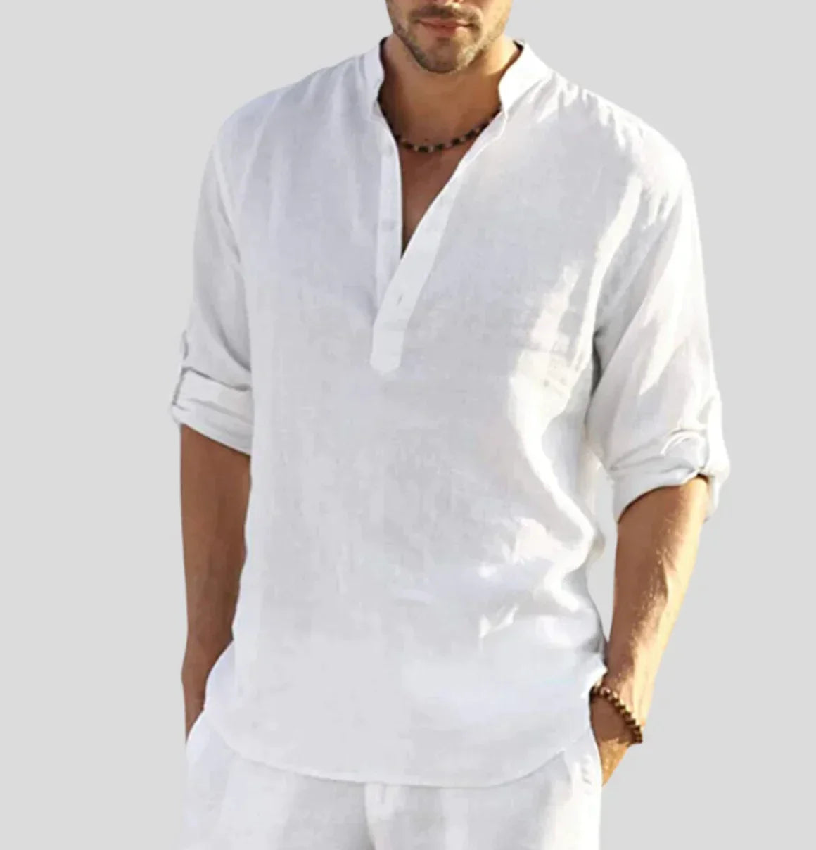 Stylish Men's Shirt | Long-Sleeve Henley with Roll-Up Sleeves | Versatile Comfort for Any Occasion
