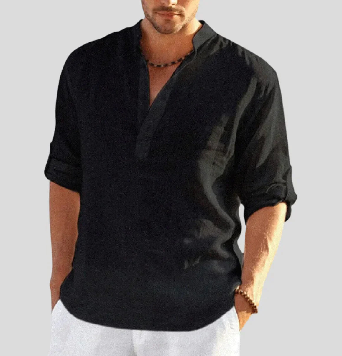 Stylish Men's Shirt | Long-Sleeve Henley with Roll-Up Sleeves | Versatile Comfort for Any Occasion