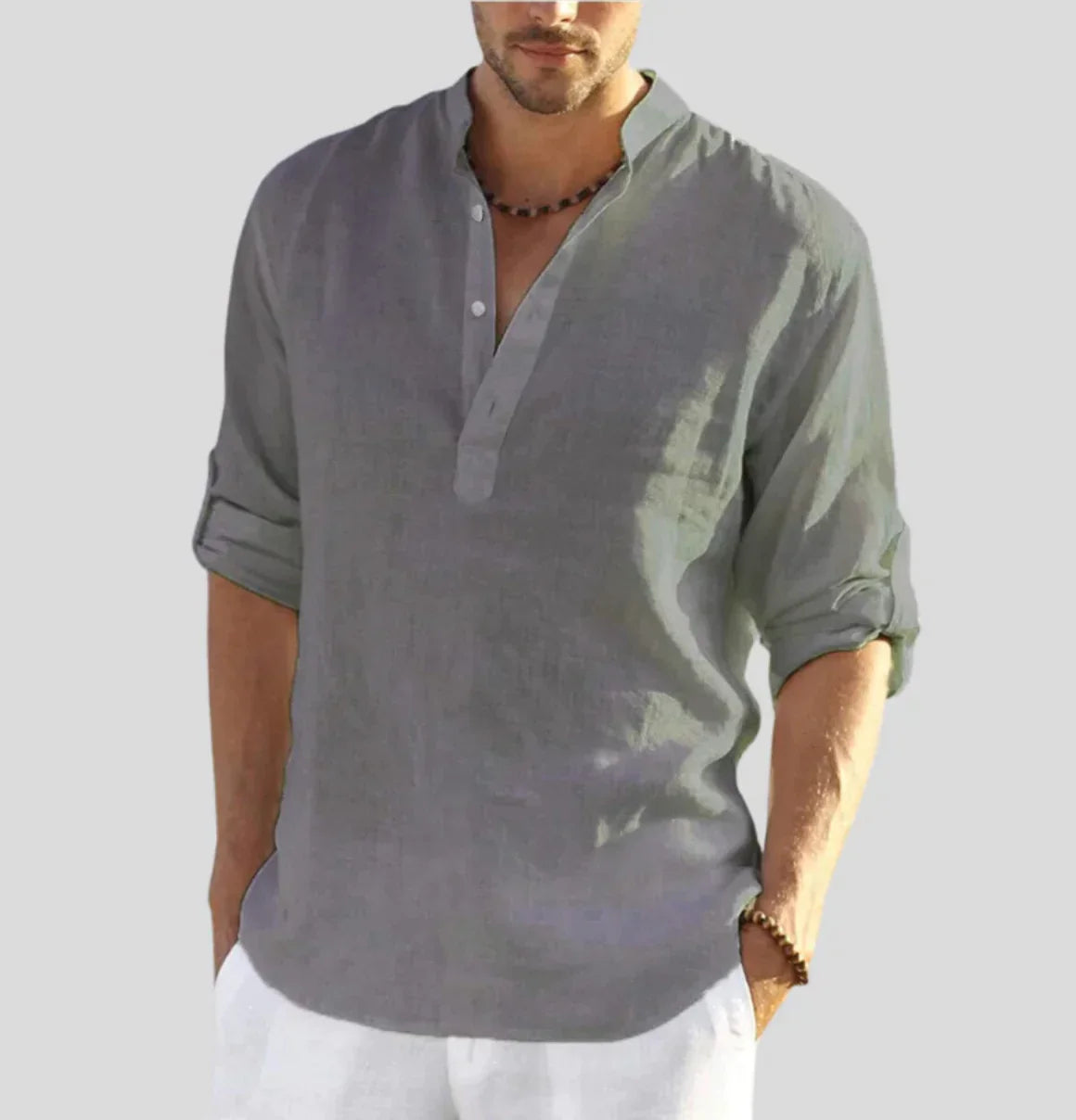 Stylish Men's Shirt | Long-Sleeve Henley with Roll-Up Sleeves | Versatile Comfort for Any Occasion