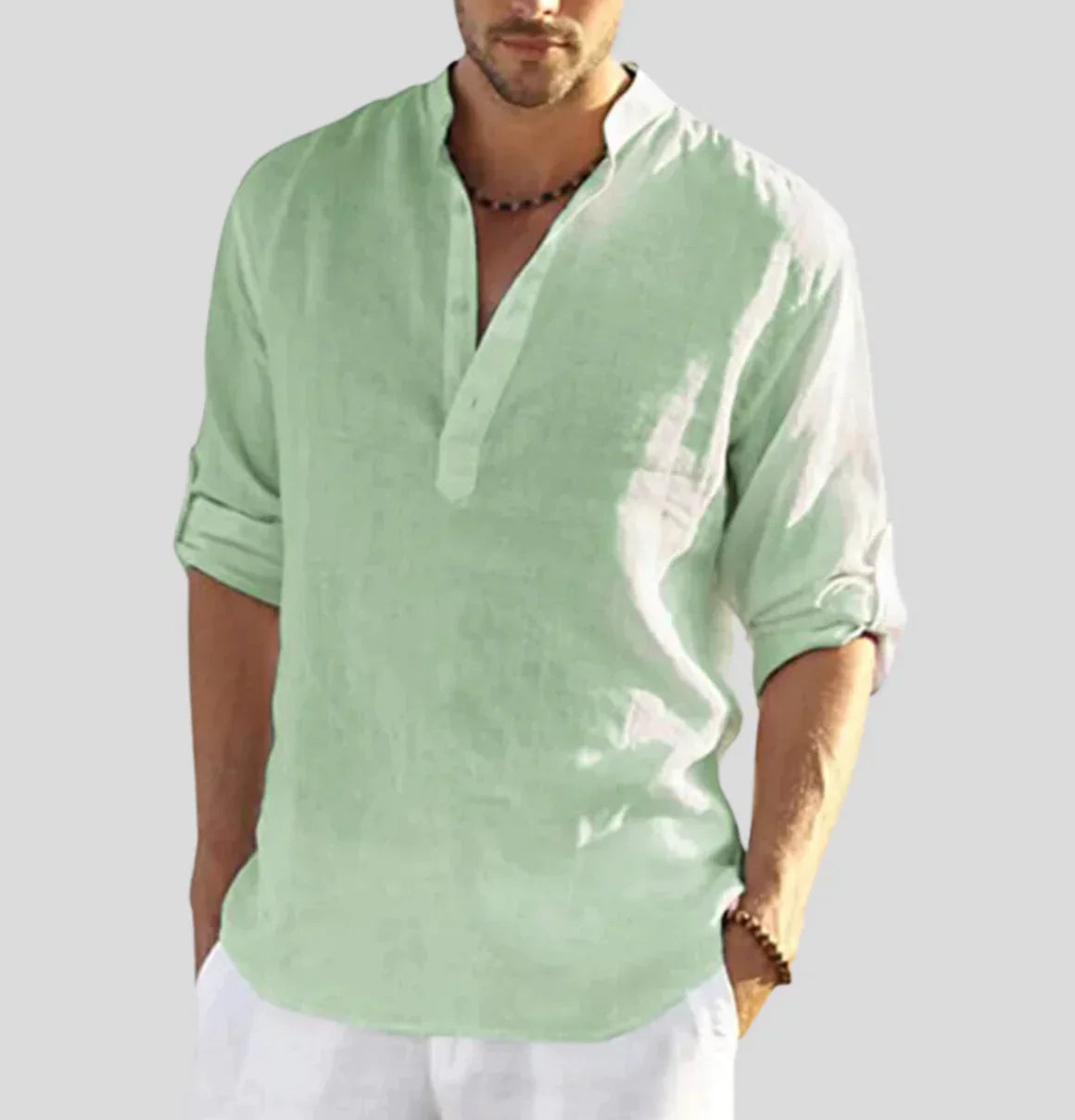 Stylish Men's Shirt | Long-Sleeve Henley with Roll-Up Sleeves | Versatile Comfort for Any Occasion