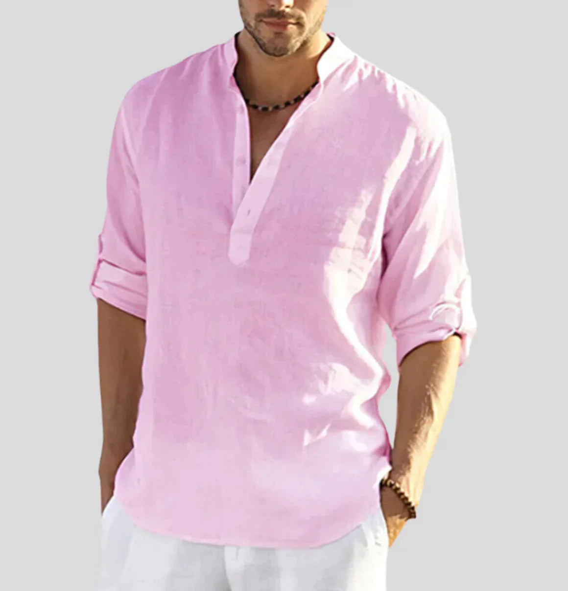Stylish Men's Shirt | Long-Sleeve Henley with Roll-Up Sleeves | Versatile Comfort for Any Occasion