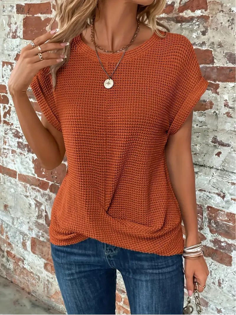 Elena Waffle Knit Casual Tee | Premium Women's T-Shirt