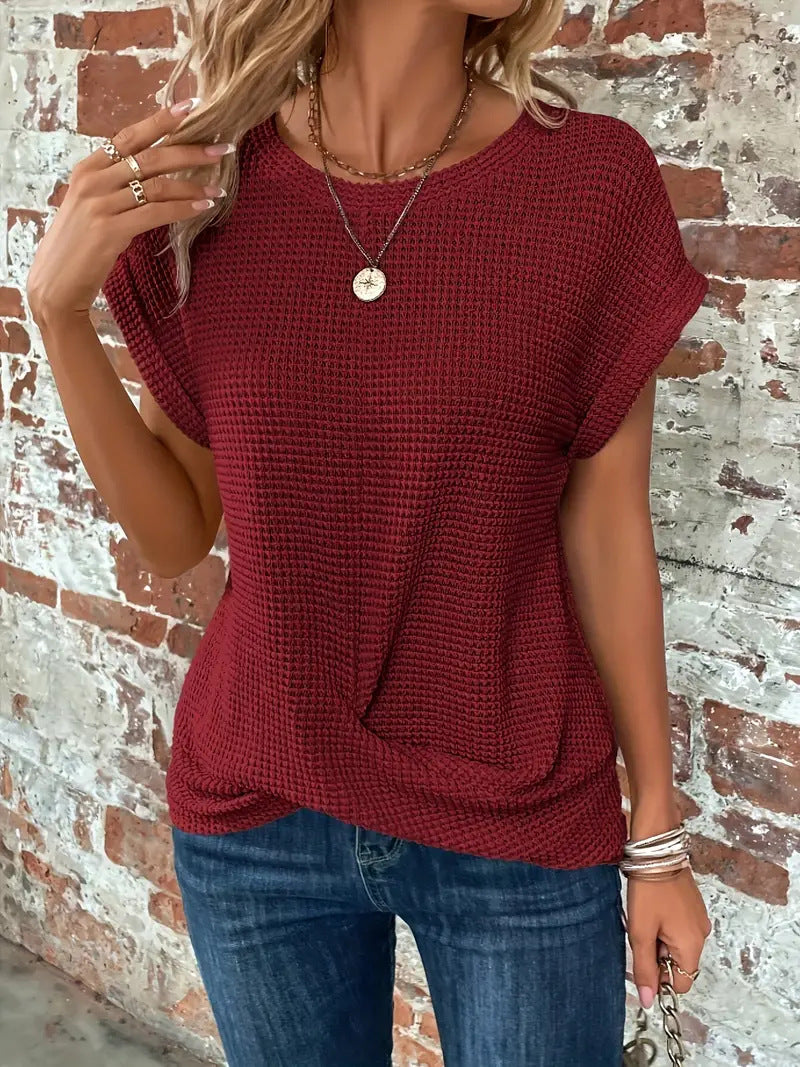 Elena Waffle Knit Casual Tee | Premium Women's T-Shirt