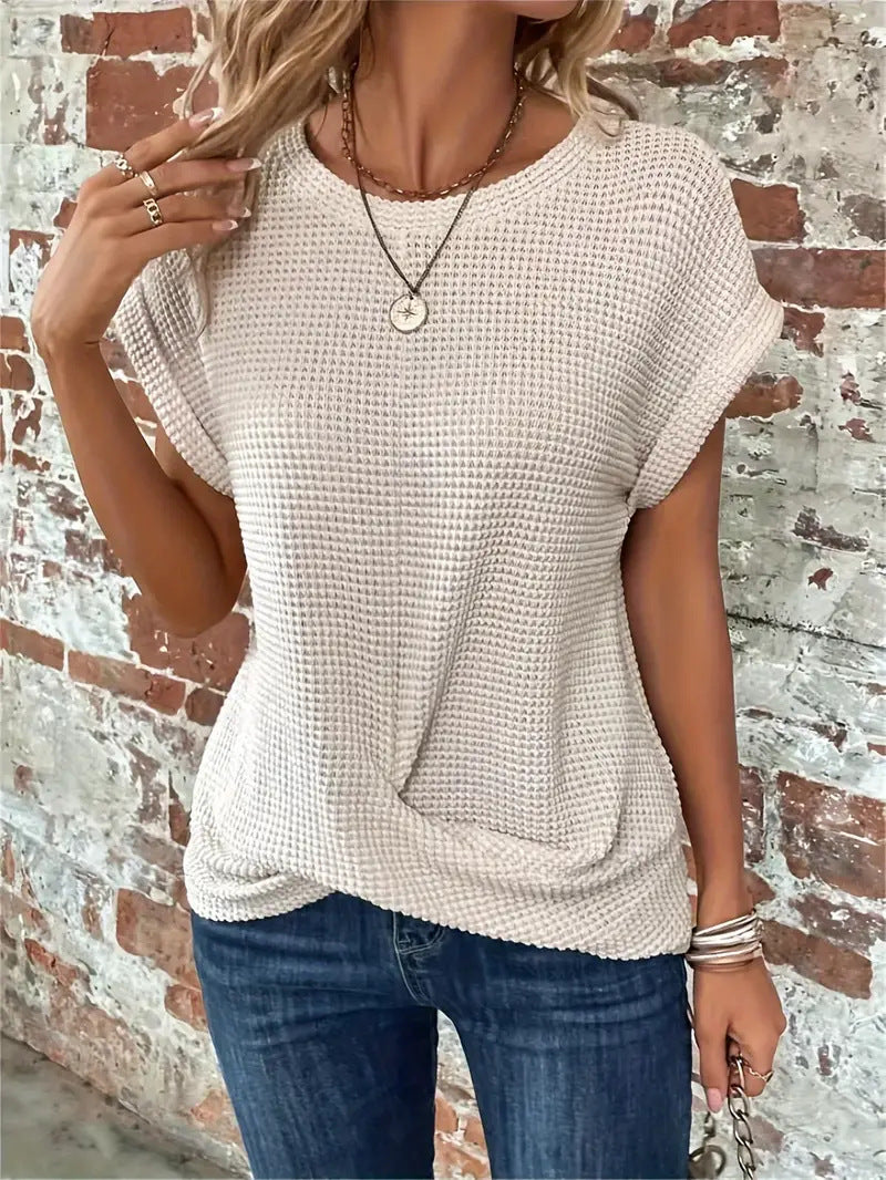 Elena Waffle Knit Casual Tee | Premium Women's T-Shirt