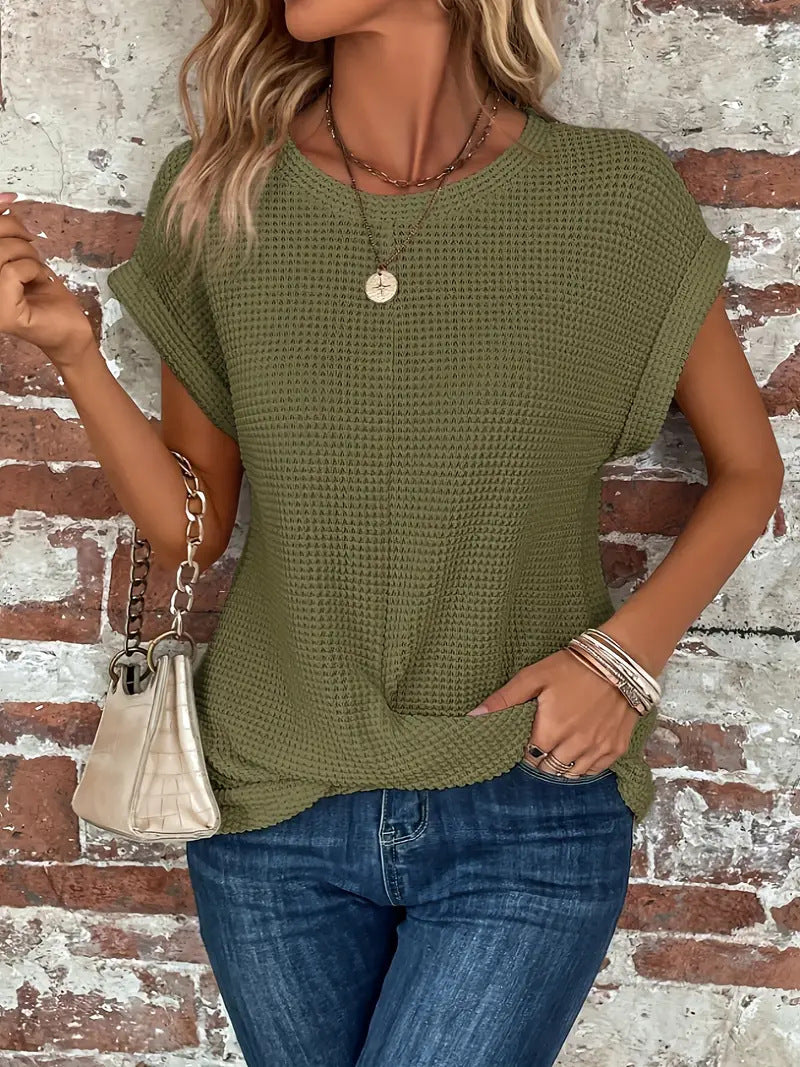 Elena Waffle Knit Casual Tee | Premium Women's T-Shirt