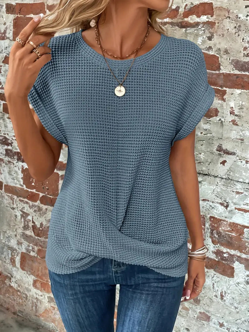 Elena Waffle Knit Casual Tee | Premium Women's T-Shirt